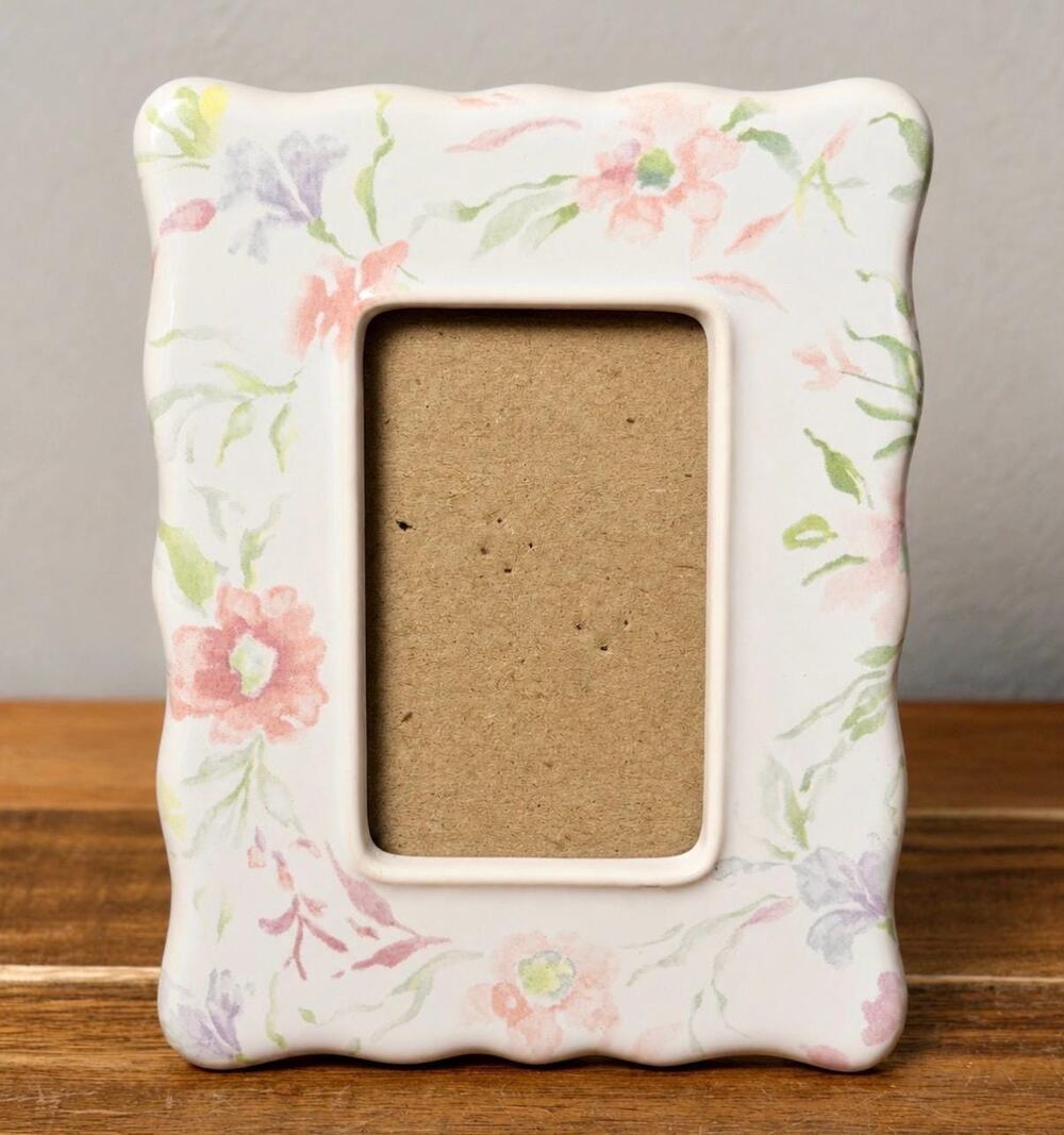 Vintage Y2K Dennis East Floral Ceramic Picture Frame – Pastel Photo Frame
